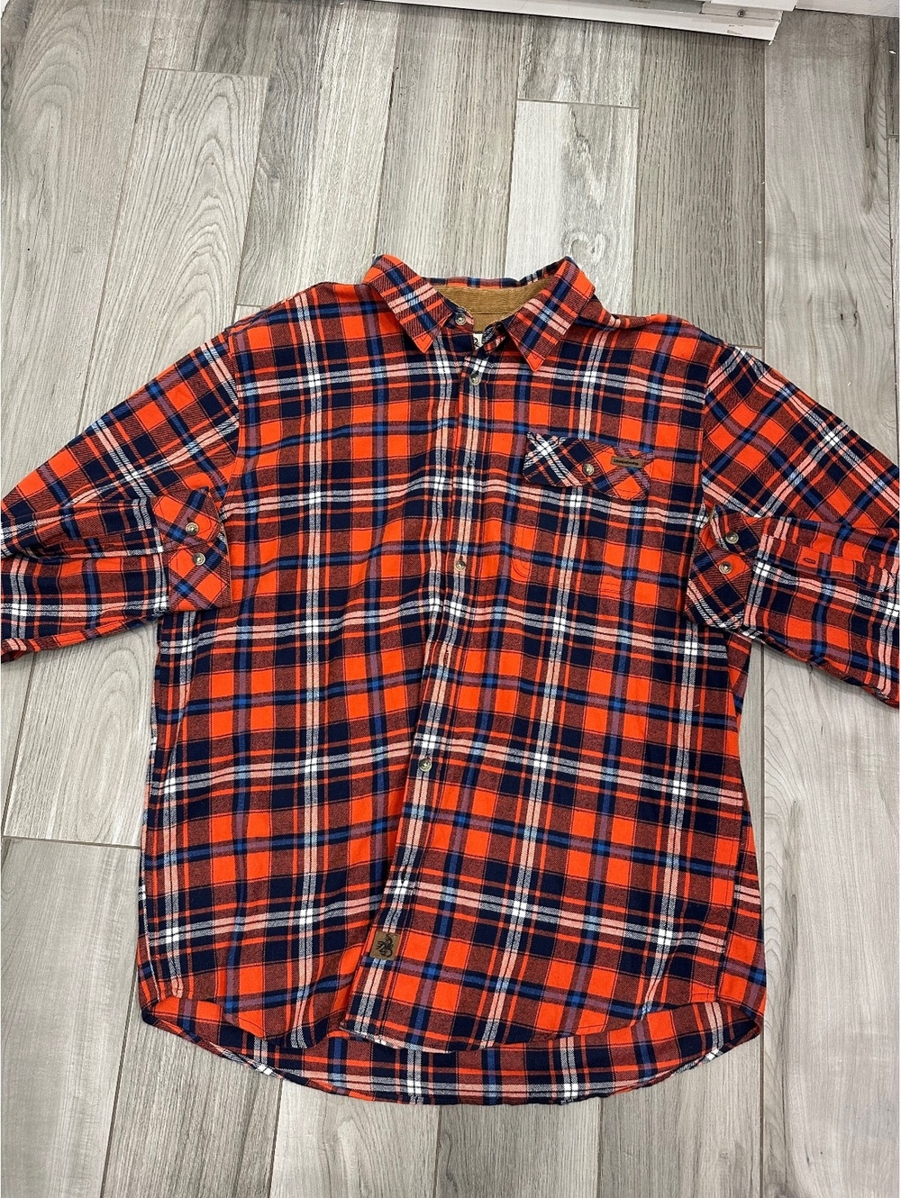 Legendary Whitetails Men's XL Orange and Navy Plaid Flannel Shirt